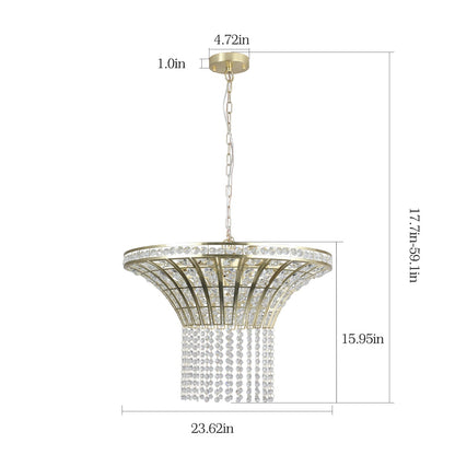 K9 Crystal Chandelier with Cascading Octagonal Beads | 8-Light Gold Modern Ceiling Light — Round 24" or Rectangular 39", Adjustable Height