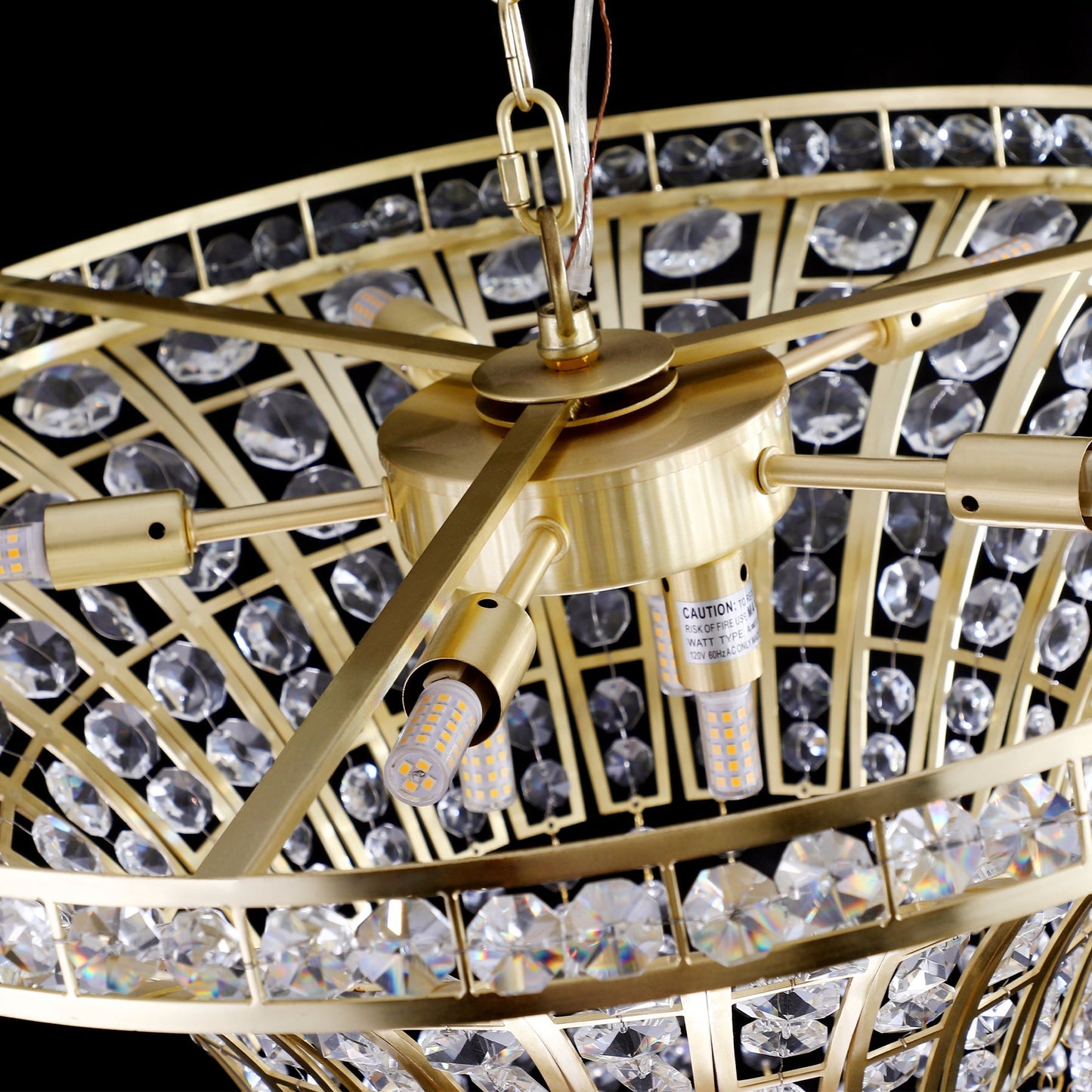 K9 Crystal Chandelier with Cascading Octagonal Beads | 8-Light Gold Modern Ceiling Light — Round 24" or Rectangular 39", Adjustable Height
