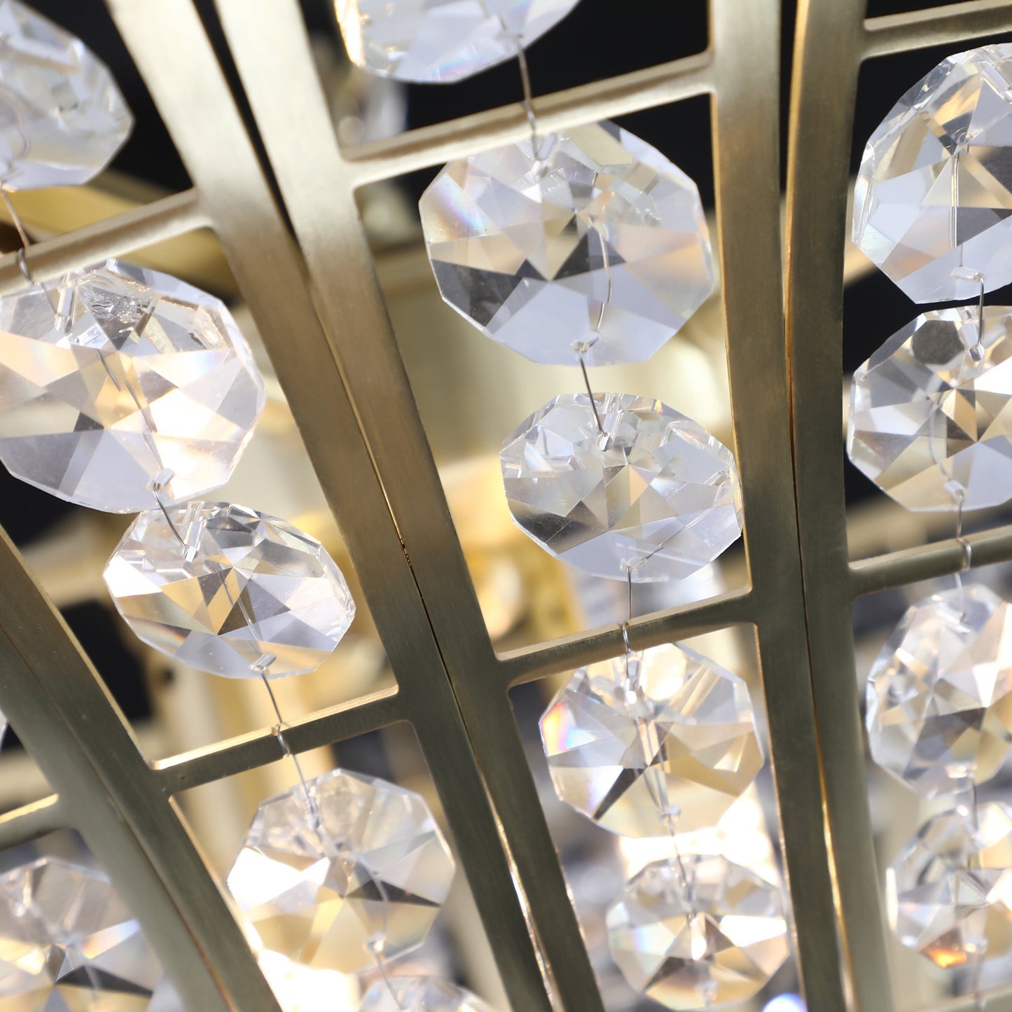 K9 Crystal Chandelier with Cascading Octagonal Beads | 8-Light Gold Modern Ceiling Light — Round 24" or Rectangular 39", Adjustable Height