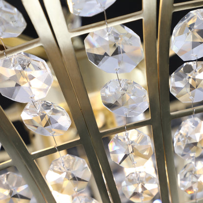 K9 Crystal Chandelier with Cascading Octagonal Beads | 8-Light Gold Modern Ceiling Light — Round 24" or Rectangular 39", Adjustable Height