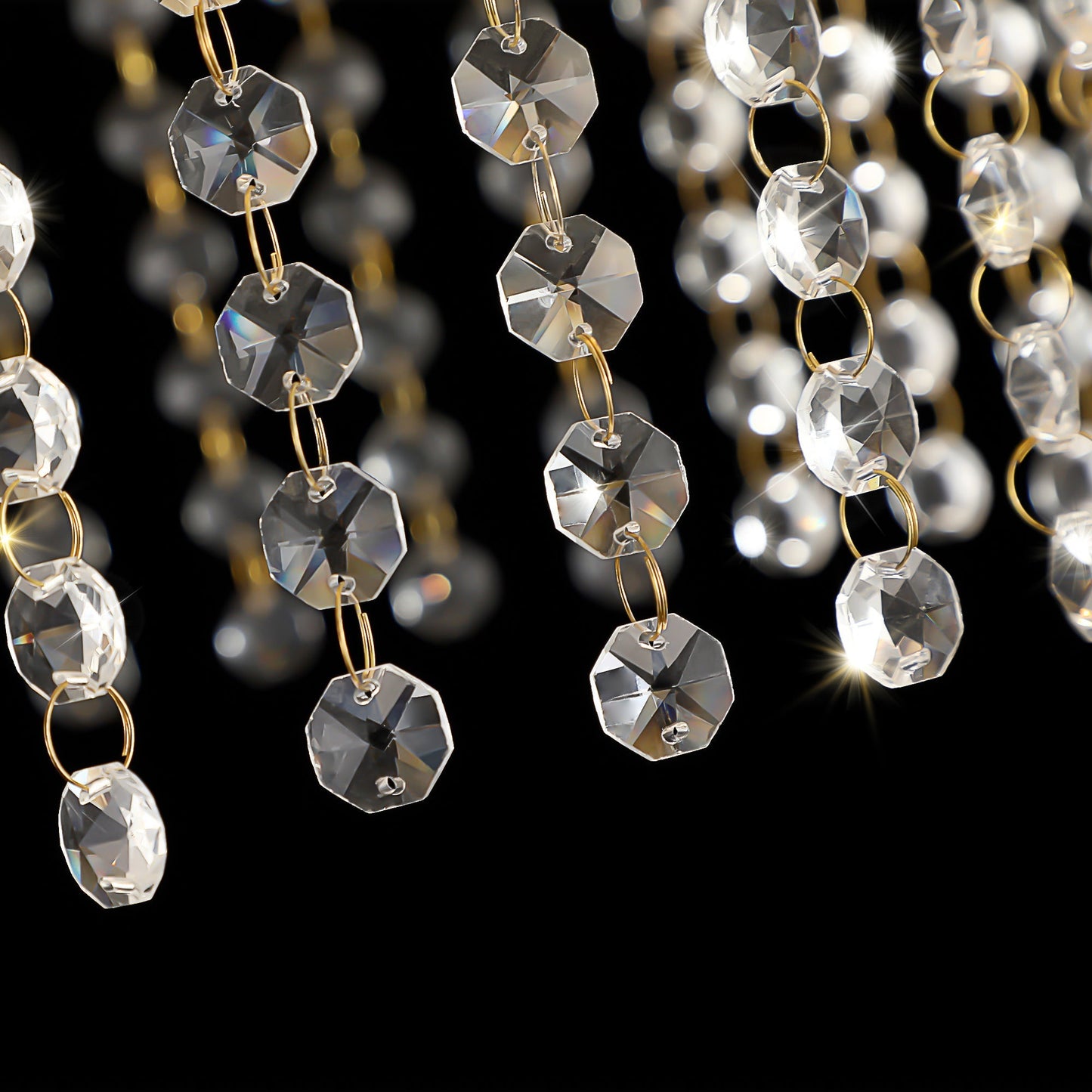 K9 Crystal Chandelier with Cascading Octagonal Beads | 8-Light Gold Modern Ceiling Light — Round 24" or Rectangular 39", Adjustable Height