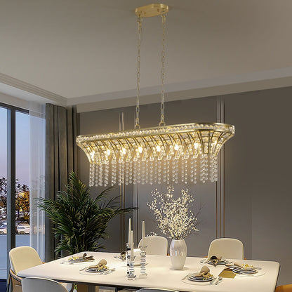 K9 Crystal Chandelier with Cascading Octagonal Beads | 8-Light Gold Modern Ceiling Light — Round 24" or Rectangular 39", Adjustable Height