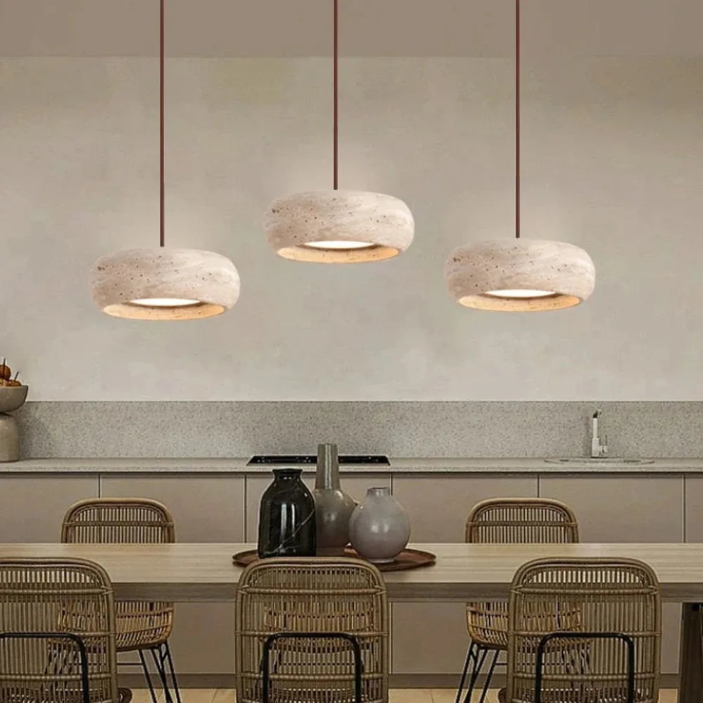 Nordic Minimalist Bedroom Bedside Pendant Light Wabi Sabi Yellow Travertine Chandelier Restaurant Bar Dining Room Fixture