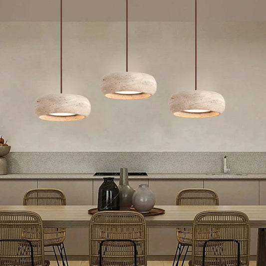 Nordic Minimalist Bedroom Bedside Pendant Light Wabi Sabi Yellow Travertine Chandelier Restaurant Bar Dining Room Fixture