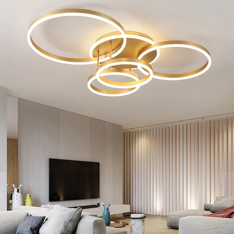 Modern chandelier Led Circle Ring Ceiling Lights For Living Room Bedroom Study Room Ceiling Lamp Golden pendant Lamp AC90-260V
