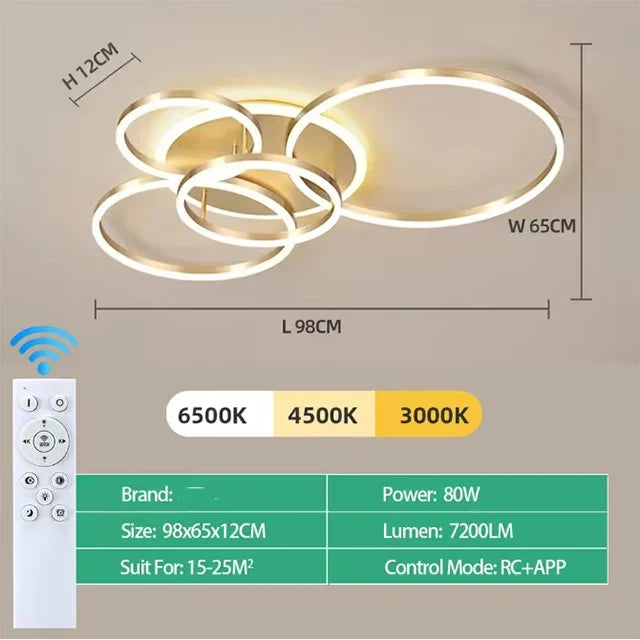 Modern chandelier Led Circle Ring Ceiling Lights For Living Room Bedroom Study Room Ceiling Lamp Golden pendant Lamp AC90-260V