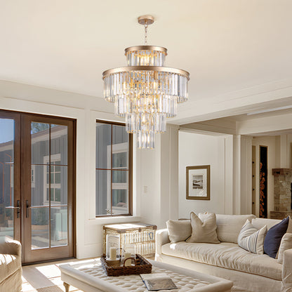 23.6" 5-Tier K9 Crystal Chandelier | 15-Light Luxury Pendant with Gold or Black Frame — Dining Room, Living Room & Foyer