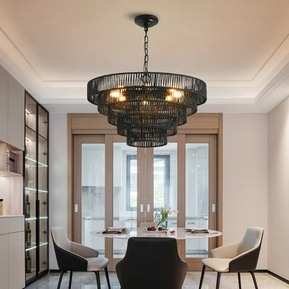 Rustic Hemp Rope Chandelier | 4/5-Tier Boho Pendant Light with E12 Sockets for Dining Room, Kitchen & Foyer