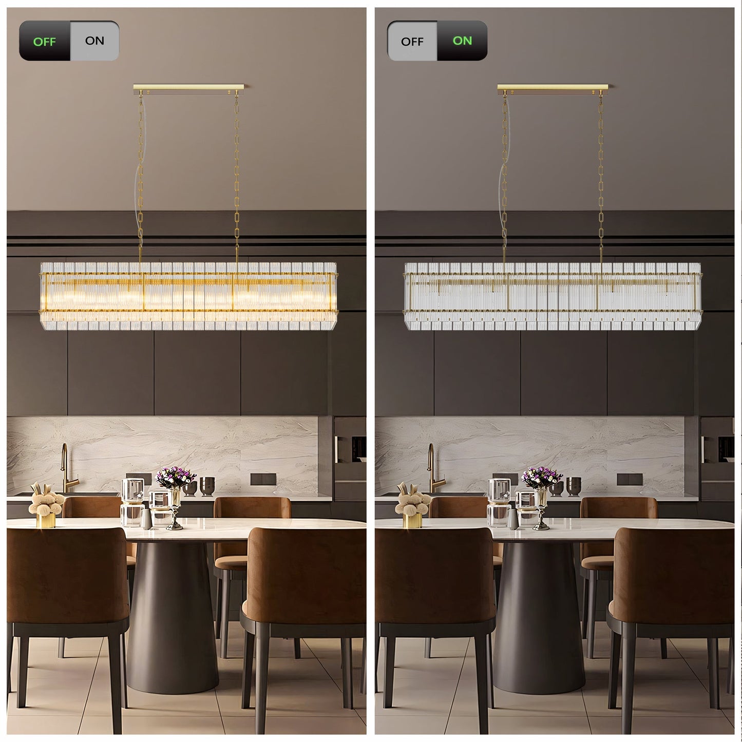 Modern Rectangular Crystal Glass 10-Light Chandelier