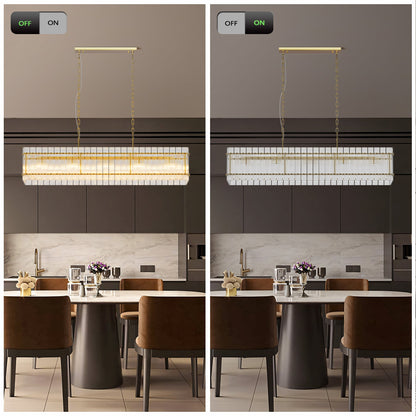 Modern Rectangular Crystal Glass 10-Light Chandelier