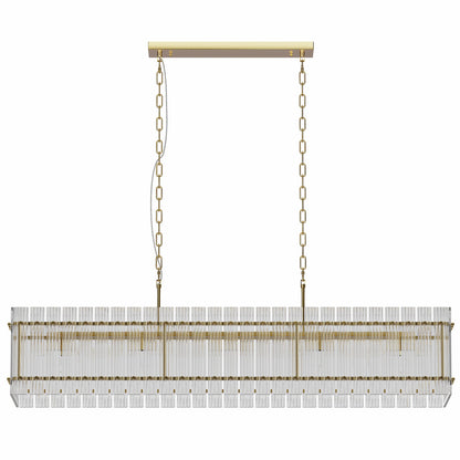 Chandelier Crystal Glass 10-Light Gold Modern Rectangular Pendant Dining