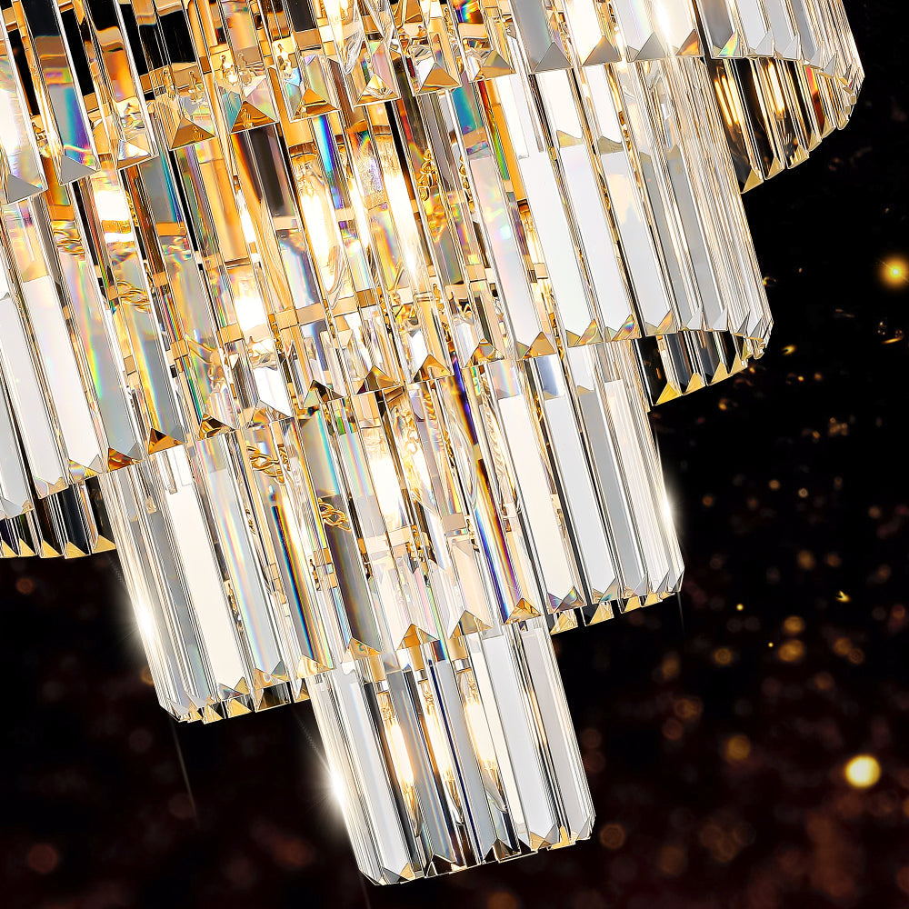 23.6" 5-Tier K9 Crystal Chandelier | 15-Light Luxury Pendant with Gold or Black Frame — Dining Room, Living Room & Foyer