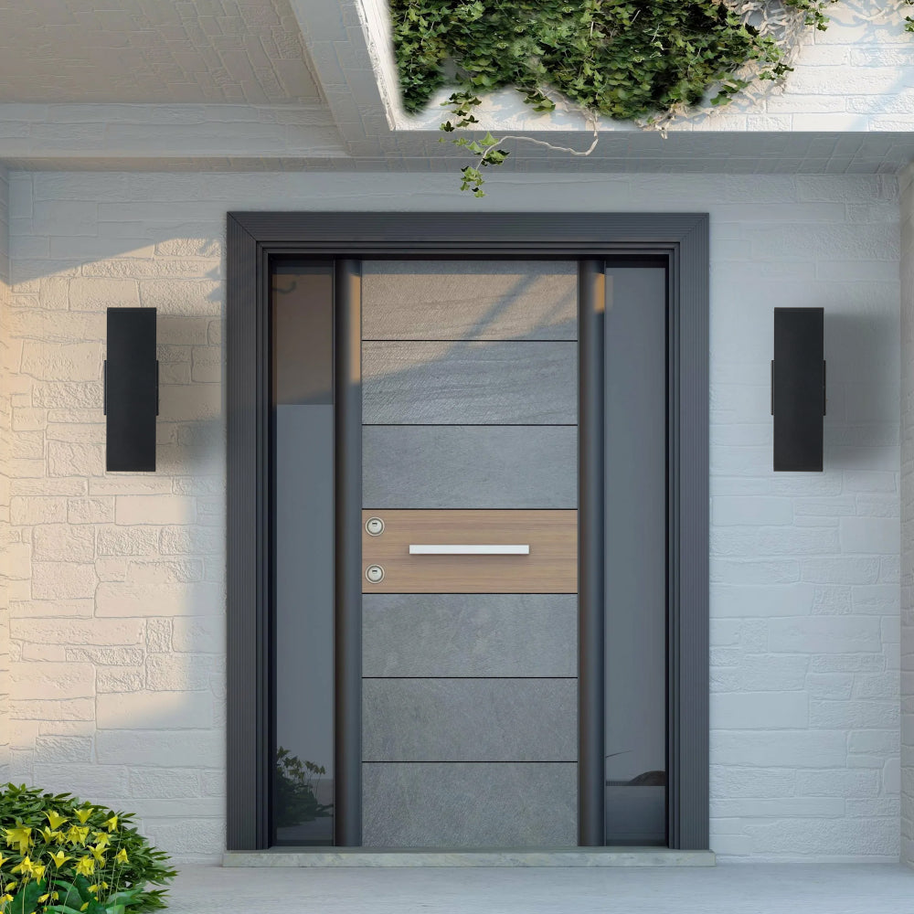 2-Pack Modern Black Outdoor Wall Sconce | Up & Down Weatherproof Light Fixture for Porch, Patio & Garage