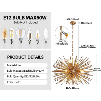 29" Mid-Century Modern 12-Light Starburst Chandelier