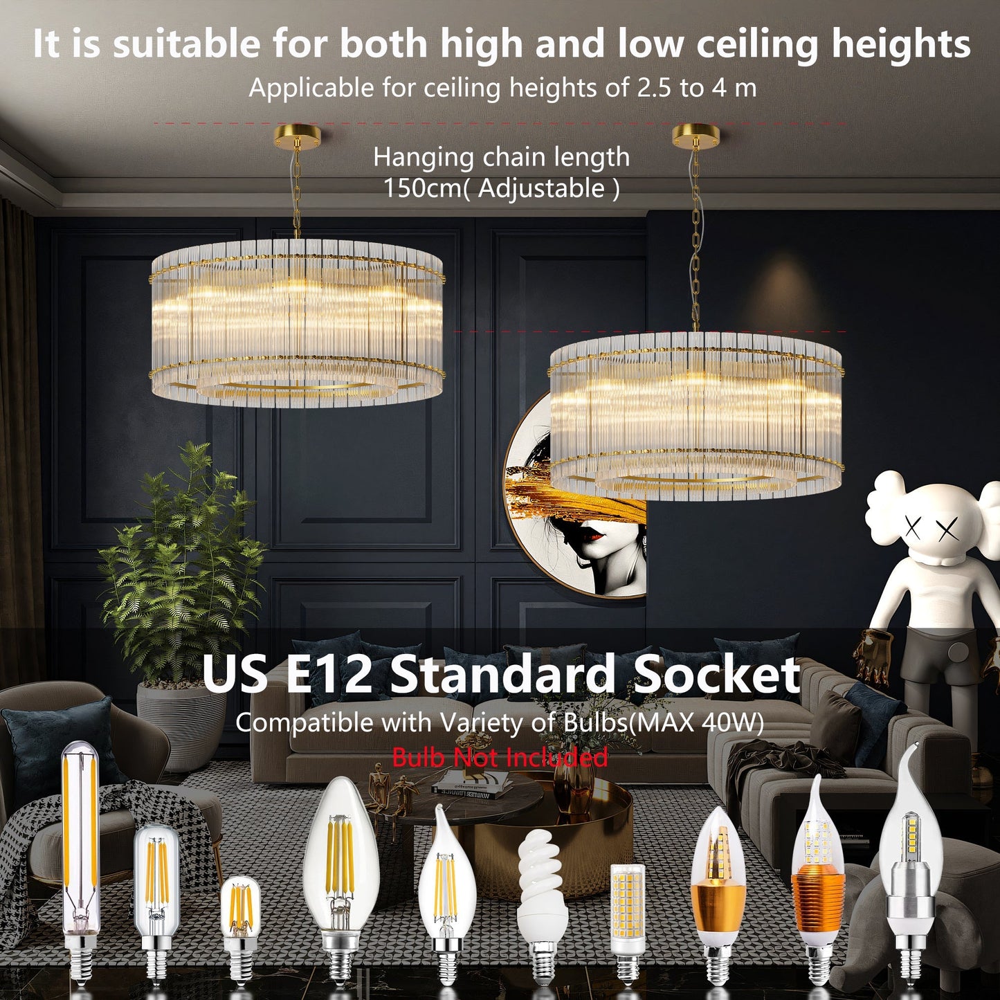 37" Modern Gold Round 8-Light Crystal Chandelier