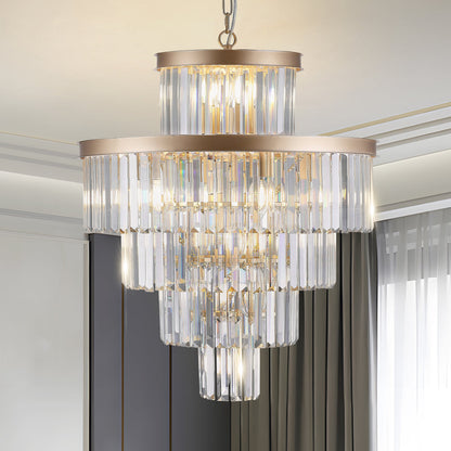 23.6" 5-Tier K9 Crystal Chandelier | 15-Light Luxury Pendant with Gold or Black Frame — Dining Room, Living Room & Foyer
