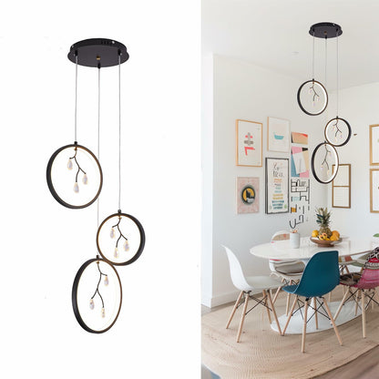 ACNENZIO Black 3-Light Pendant Lighting Fixture, Adjustable, Black 3-Ring